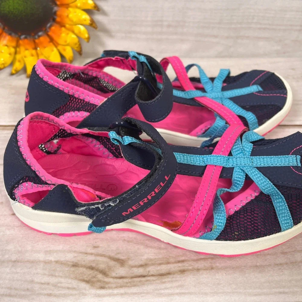 Merrell‎ Hydro Big Girls Water Sandals Navy Pink Size 4M